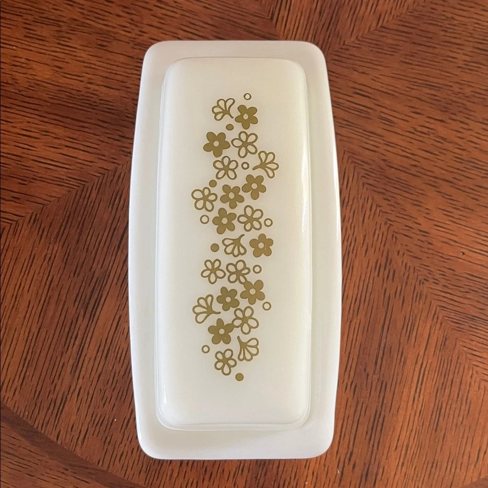 VTG Pyrex Crazy Daisy Spring Blossom Butter Dish w/Lid~Vintage Green~1/4 lb.~MCM